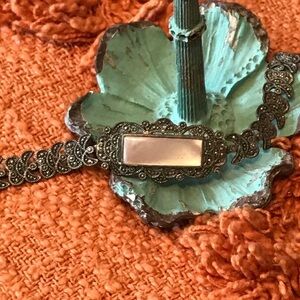 Vintage rose quartz, sterling & Marcasite bracelet